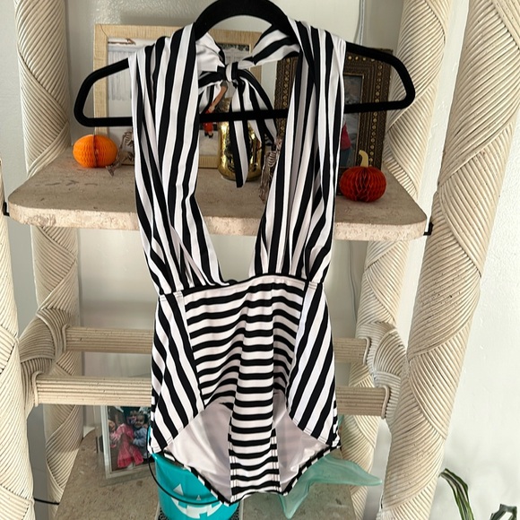 Other - Black and white stripped one piece bathing suit high wasted